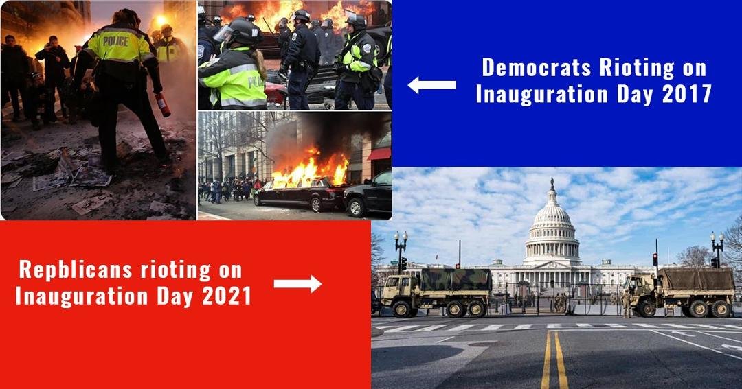 Huge contrast in inauguration day responses in DC...
I can find no record of any Democrat condemning the violence of ANTIFA and other liberals in Jan 2017. I only find incitement by them by calling for impeachment the sam