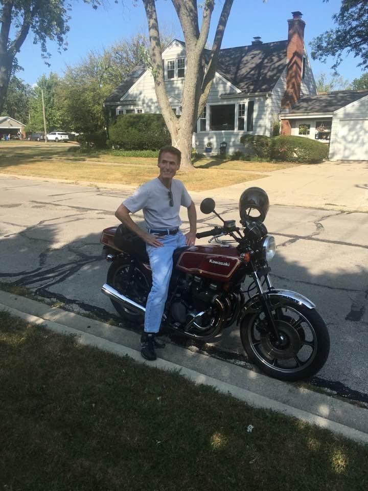 Tom taking a break from rotating the air in tires and gas in carbs
