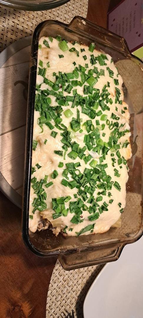 Home made manicotti stuffed with wild rice and crab