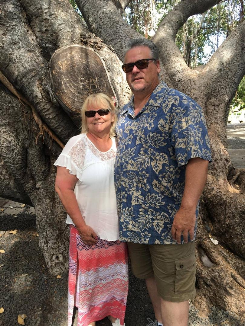 In historic Lahaina at the Banyan tree. Very humid but beautiful.