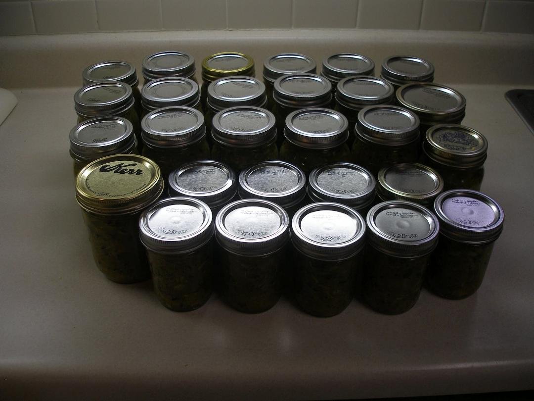 This is what I've done Friday and today -Saturday- 19 pints and 9 half-pints of zucchini relish.
