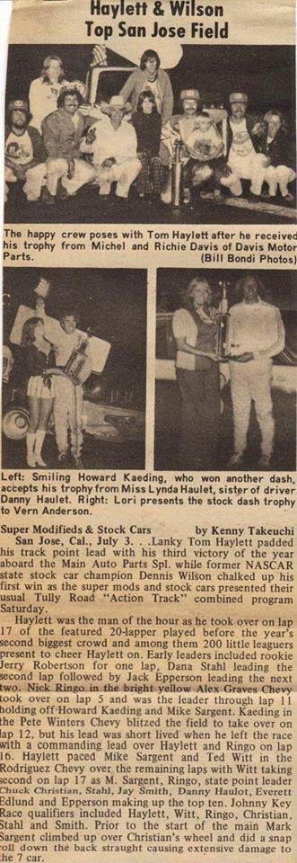 Where have all the YEARS GONE ....This main event was 46 YEARS AGO at San Jose Speedway ( Tully Road Track )