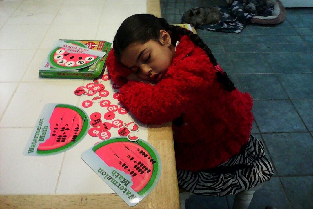 Peyton fell asleep playing her math game!