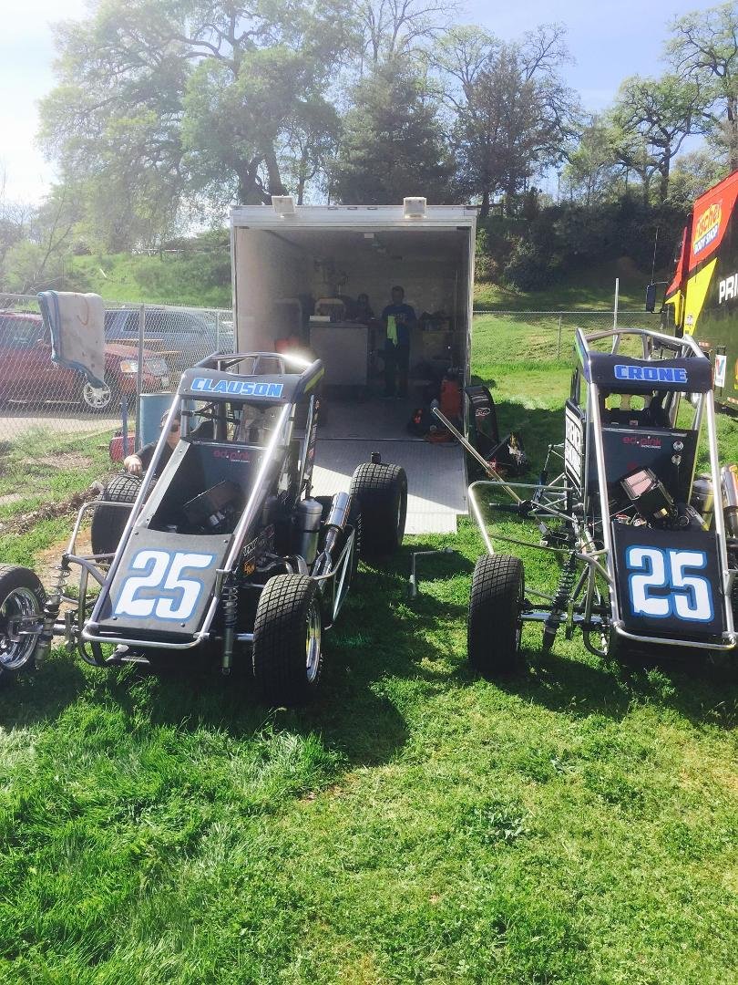 The #25 cars are getting ready for tonight's action. Tonight Courtney's team mate is 4 time USAC national champion Bryan Clauson. We are blessed. Thank You Trench Shoring, Rodela Specialty Fabrication, Project Podium, Sa