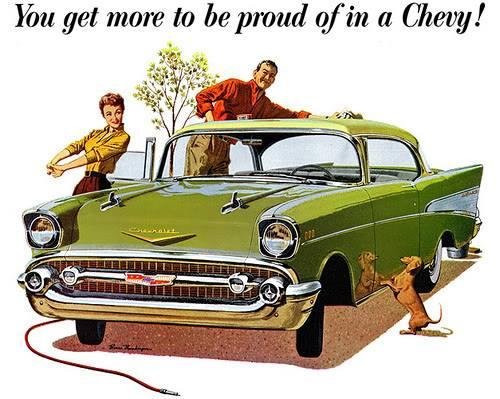 THE UNFULFILLED 1957 CHALLENGE I POSTED A FEW DAYS AGO... 

SEEING, THAT THERE ARE NO TAKERS... I WILL GIVE THE (15) DETAILS I FOUND THAT THE ILLUSTRATOR INCLUDED... 1) THE WORDING ON TOP, "YOU GET MORE, ETC." 2) THE AIR HO