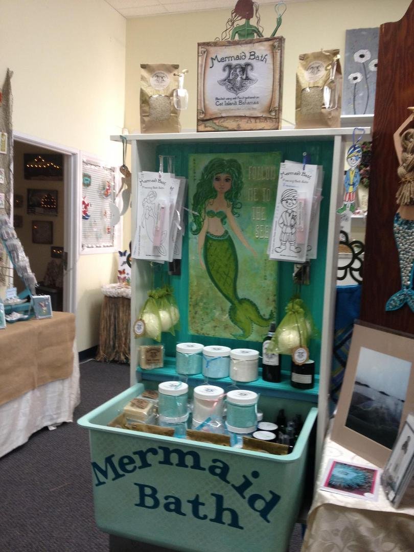 My display at Red Sled Bazaar Opens today!  Come by and see my Mermaid Bath products made with salt for Seabreeze Baybreeze Bahamas Cat Island! <3