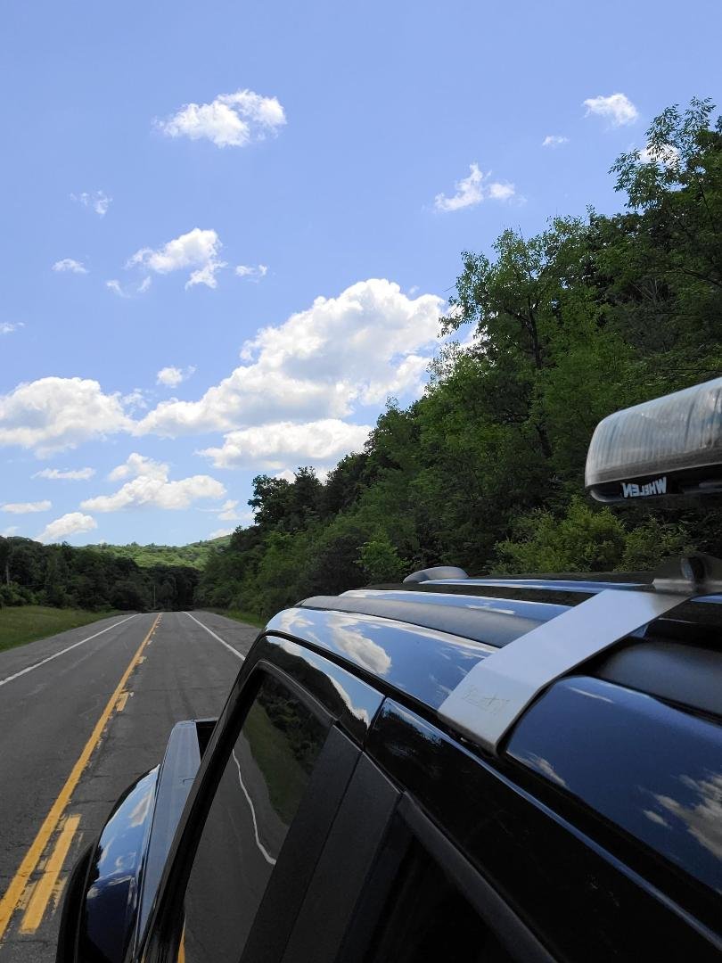 Another beautiful summer day to be out on the road. I'm driving back to Post on NY-293 after inspecting the camps used for cadet basic training. Really enjoy driving the WPFD new Ford 450 diesel truck.