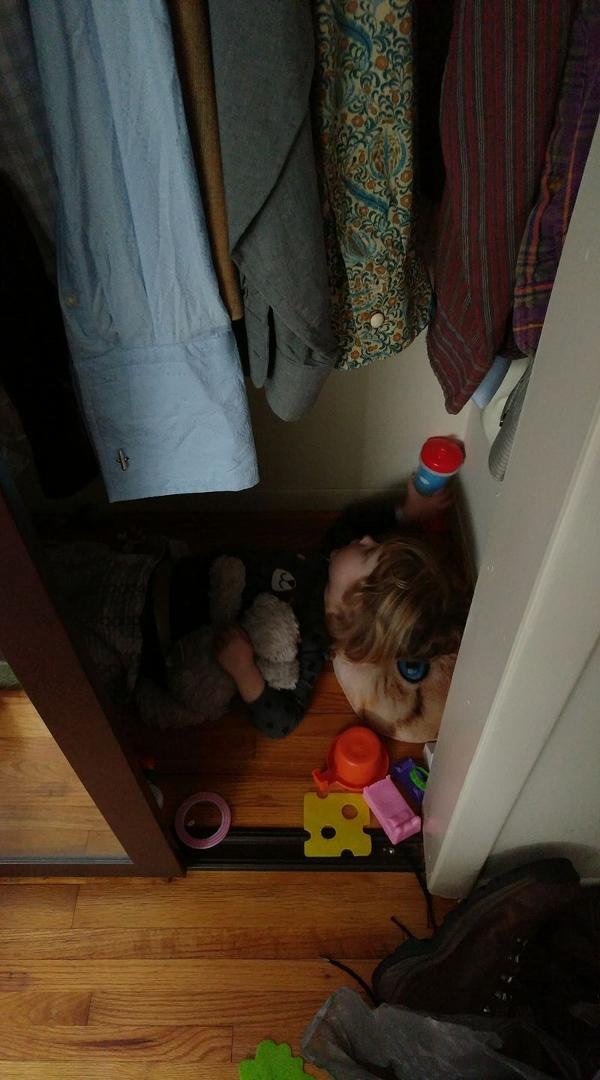 Daddy's closet is the perfect place in which to go camping!