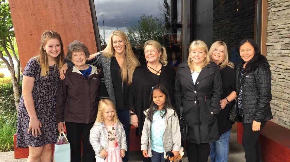 All of the 'girls' at our Mother's Day brunch today, including my 91-year-old mother! It's even hard to pick out which one is her. Happy Mother's Day to all the moms out there!