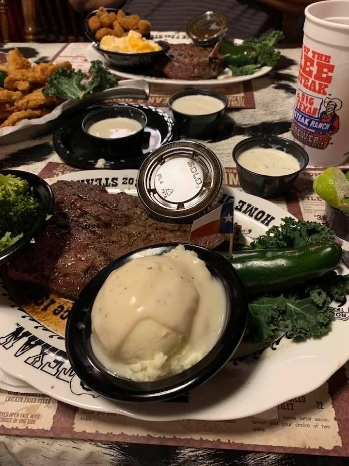 Yummy eating lunch with my cousin’s The Big Texan !