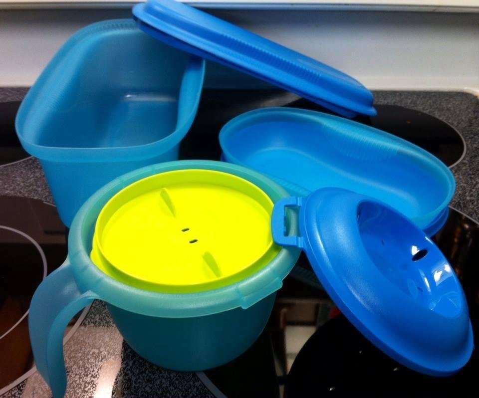 Three fabulous microwave tools.  On sale through Friday at midnight, $35.00.  See them at www.my2.tupperware.com/mmorlock   Clockwise Pasta cooker, breakfast maker, and mini rice cooker.  They all come with instructions and