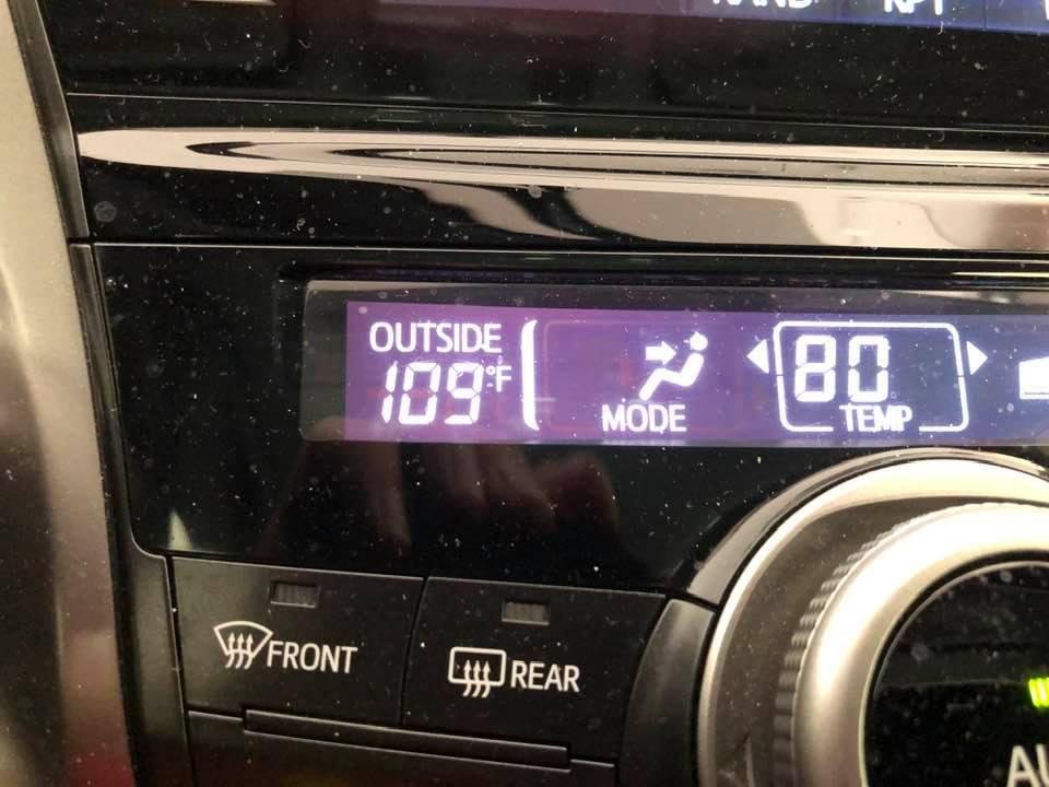 Just got back from a trip to Sedona. This was the temp after parking in our garage. Actually, it was 110° before entering garage. Our backyard temp is now 110°. This is the hottest it has ever been in our near nine years he