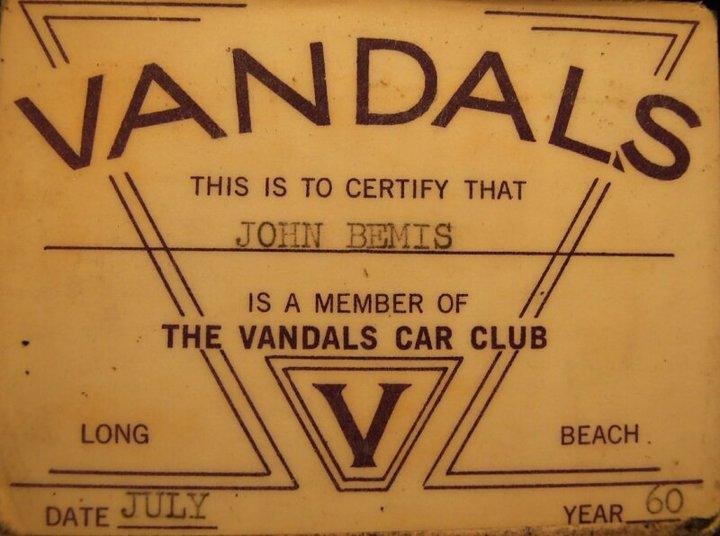 The Vandals was one of three car clubs that I belonged to in the '50's and 60's.