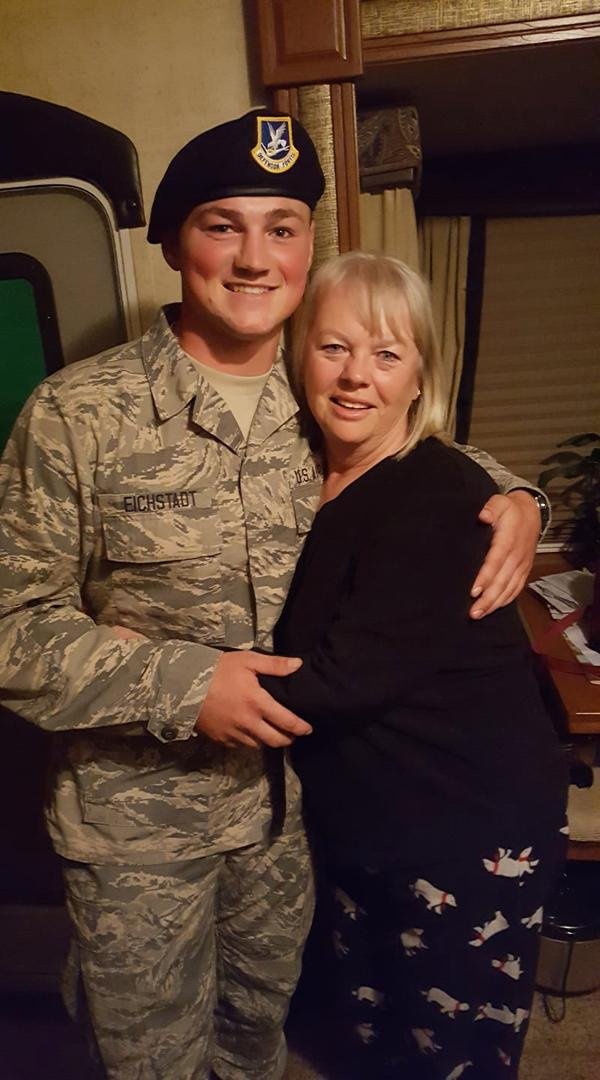 What a wonderful way being woken up about 1am this morning by our Grandson "Airman Eichstadt" home on leave , so proud of him