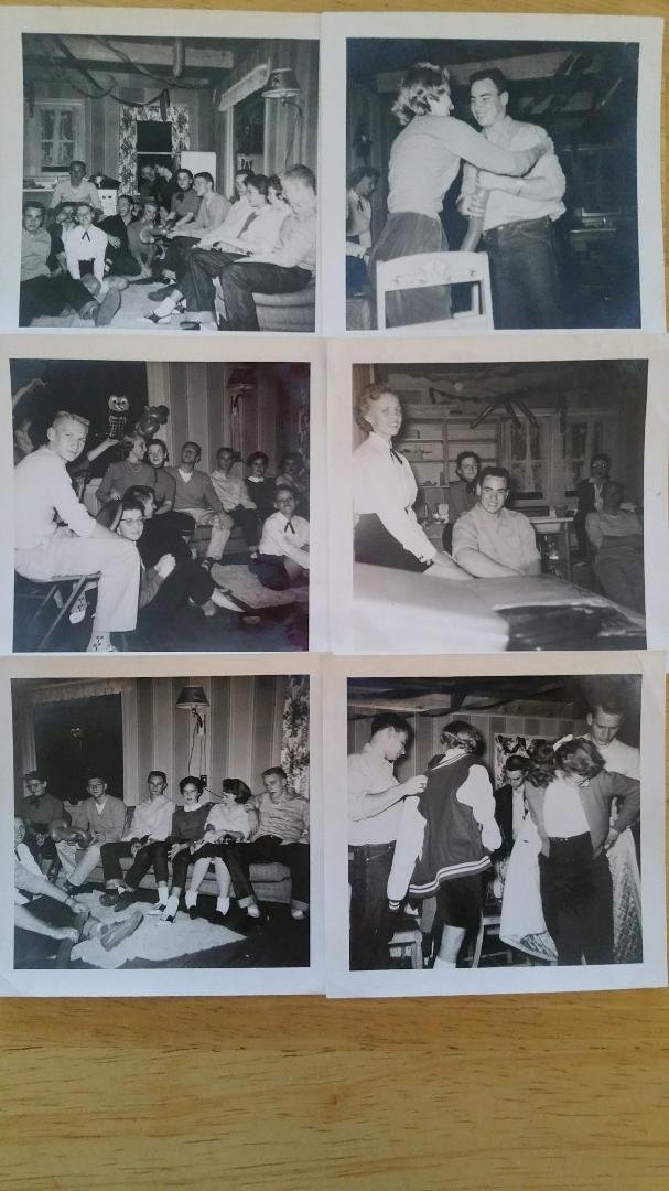 This was taken at my Dad's camp along the Mississippi River in about 1958. I had given a Halloween party and these great friends from high school all came. I especially like the one showing how polite and chivalrous our b