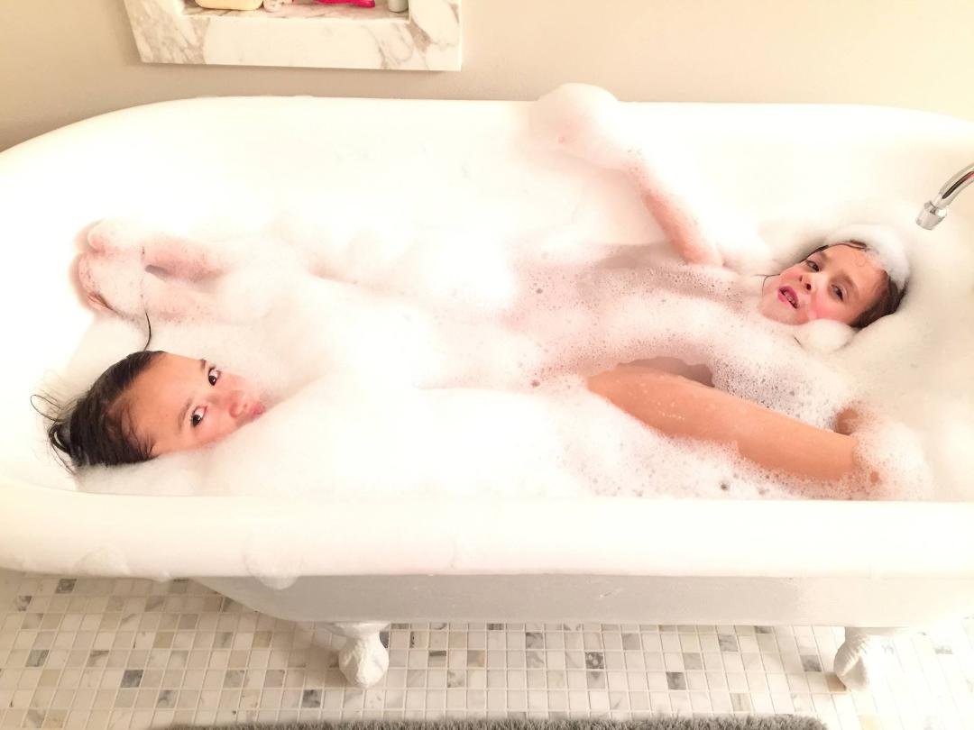 Elise and Elka in grandma's tub!