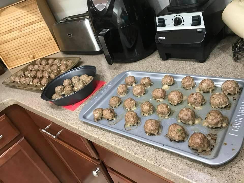 60 homemade meatballs waiting for future meals. Making my life easier by freezing these yummy tidbits!