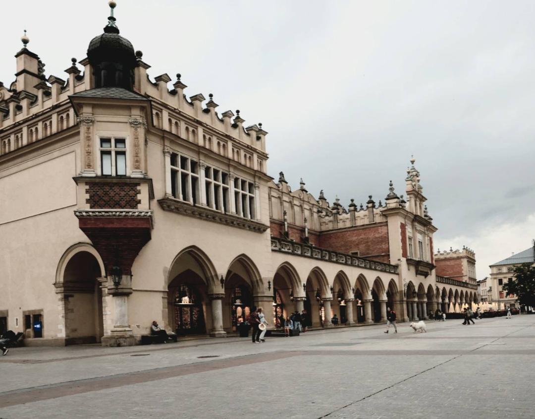 Cloth Hall (Sukiennice) in Kraków where craftsman used to sell woven goods, but now they are souvenir shops.