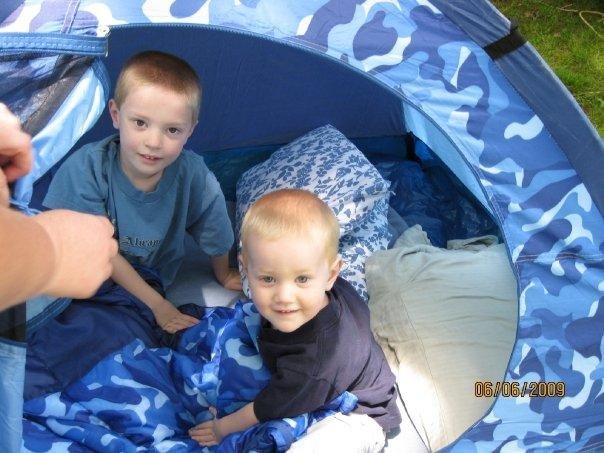 Connor and Cian camping at Hammonasett. No one ended up sleeping in the little tent.