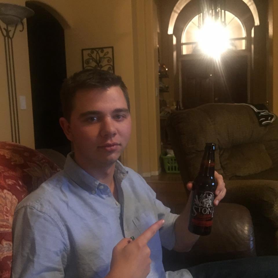 This is my big kid after his first day of school since returning to Fresno State. It's okay cause he's 21 and legal.