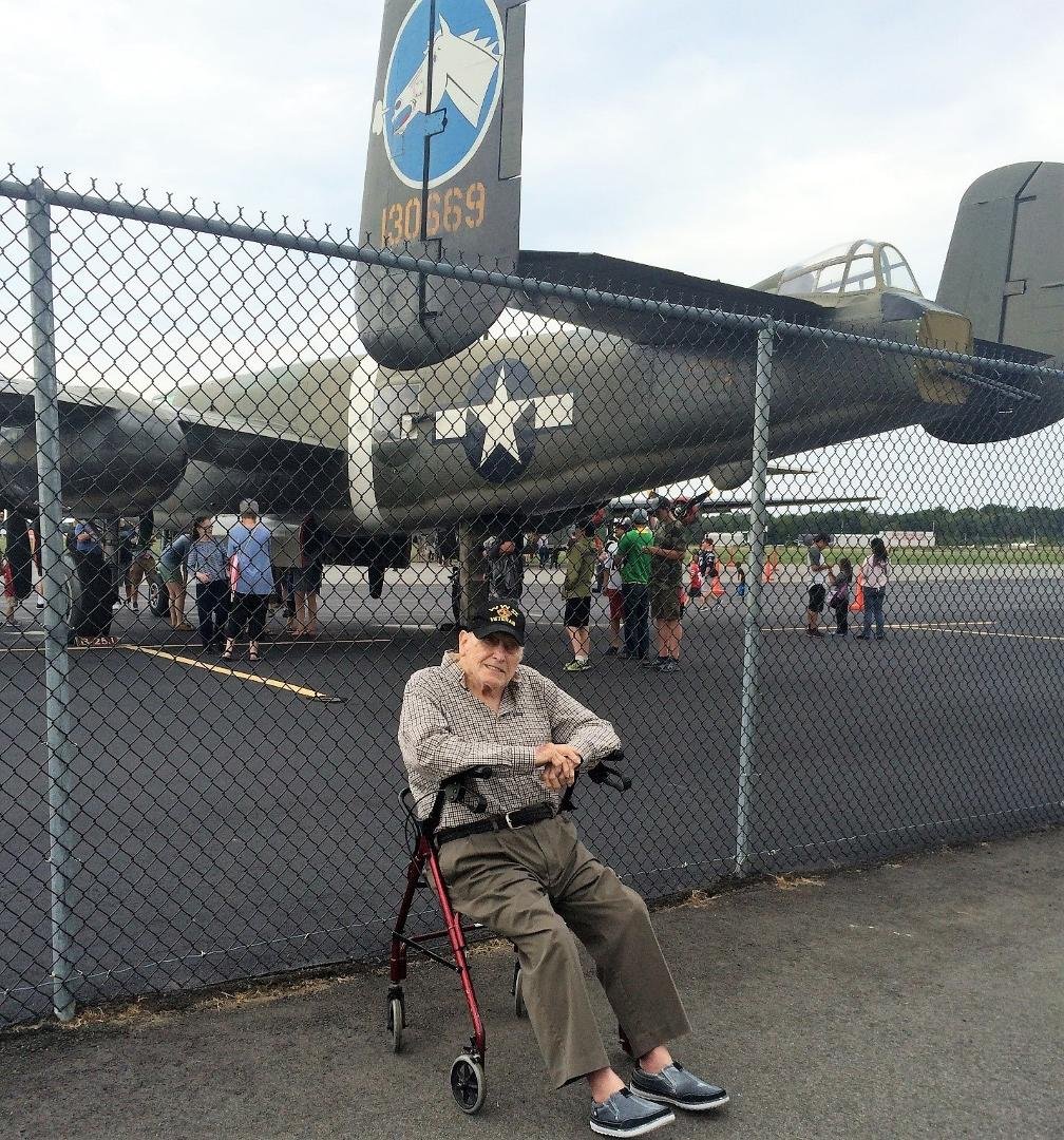 My Dad, Harold Leibowitz, renewing an old friendship at the Wings of Freedom Air Show.