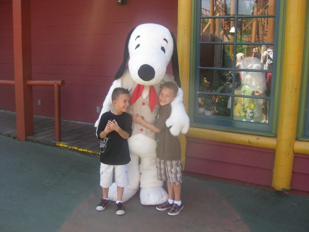 Noah, Snoopy, and Marcus at Knott's Berry Farm