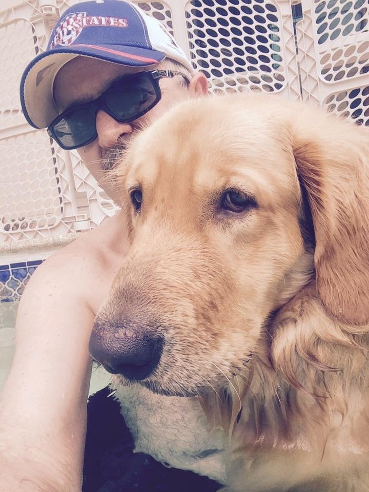 Buster and I staying cool in the pool