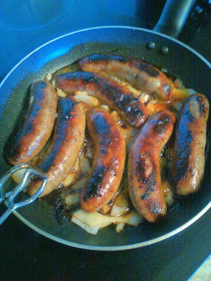 About to put one of these on a bun with more onions,peppers, a dash of Tabasco and a ice cold Lime-a-Rita