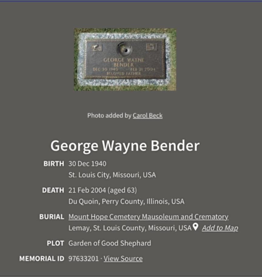 In memory of George Wayne Bender a fellow CSO at the Benton, IL Federal courthouse. Rest in a peace my friend. We had many good times together. Some day our paths will cross once again