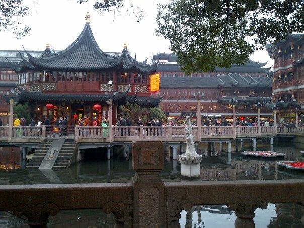 Famous Shanghi tea house with Starbucks in the background