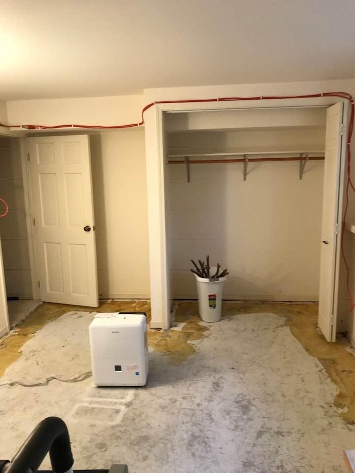 Flooding in basement.  Carpet and padding removed