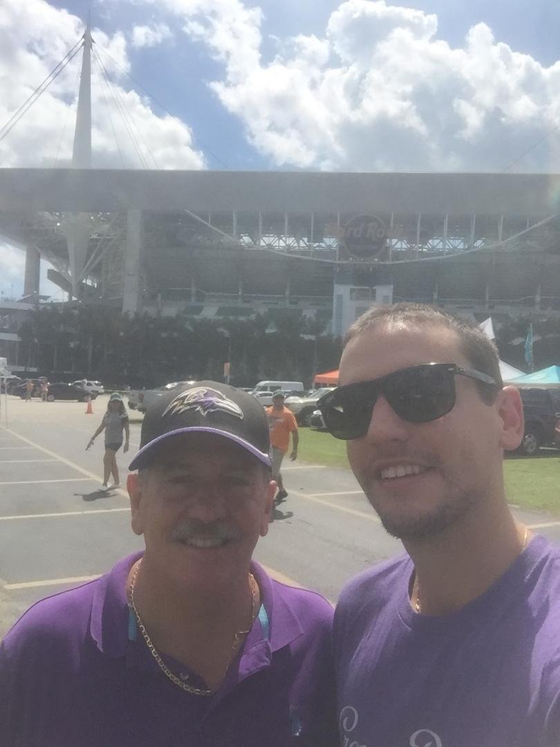 Enjoying some pregame tailgating with my son Philip at Hard Rock Stadium in Miami.