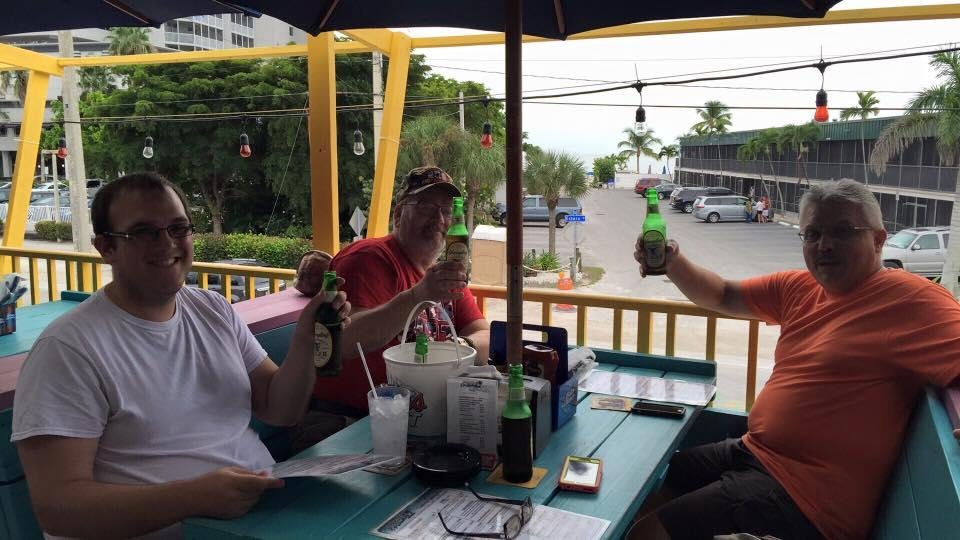 Enjoying a beer at the beach!  Balmy 81 degrees!
