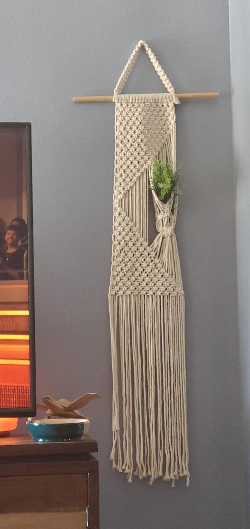 Just got a new macrame wall hanging from my friend Maryann. I love it.
Ck her out at the Saturday market days at Krauses.