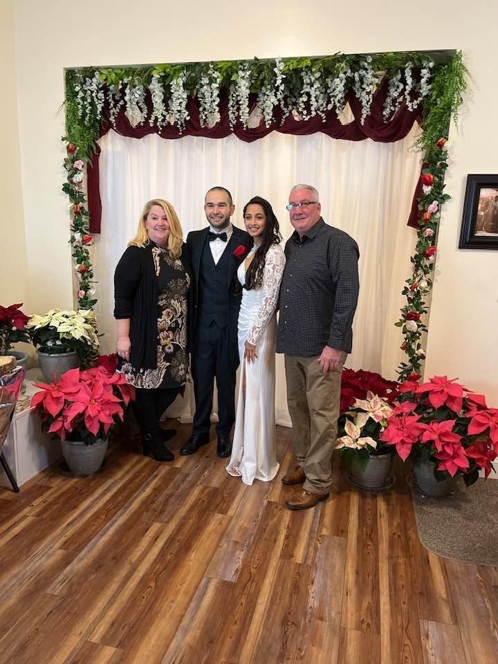 Mom Dawn, Son David, Daughter-in-Law Hamiti, and Andy. Happy Wedding day David and Hamiti