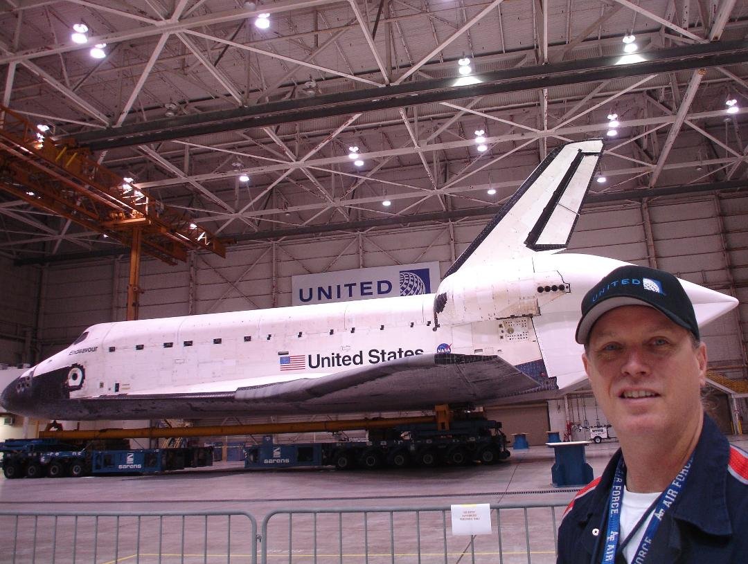 1st shot of me with Endeavour in our hangar.