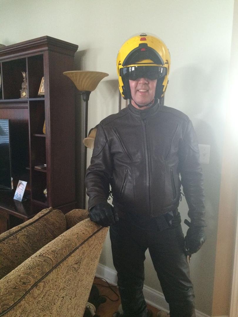 My son arrived on his cycle for Thanksgiving. Looked like a spaceman!