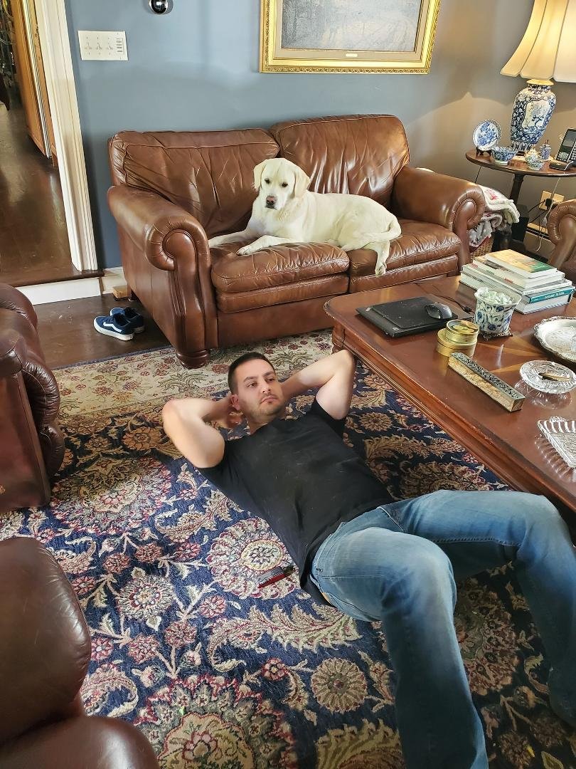 Looks like the balance of power has changed in the Sansone house. Luna on the sofa and Matthew on the floor. lol