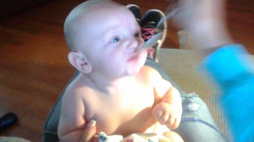 Allison durett, look I am eating apple sauce. ..mom