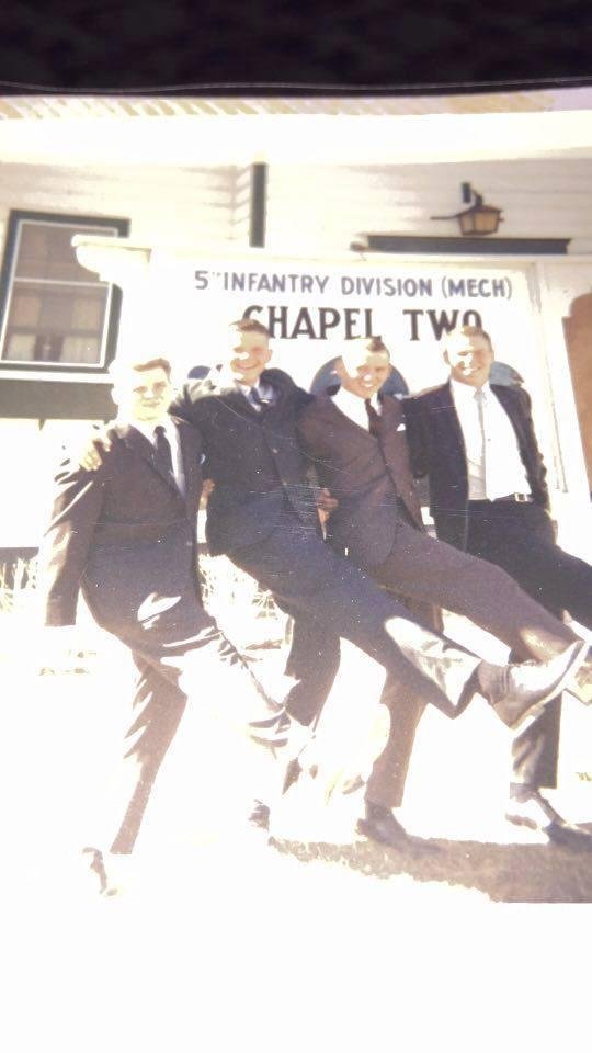 Here's a TBT pic just sent to me by a friend. That's me on the far right in front of the Chapel where we worked. Richard Fuhr, Dick Dudek, Billy Sanders and me, 1968.