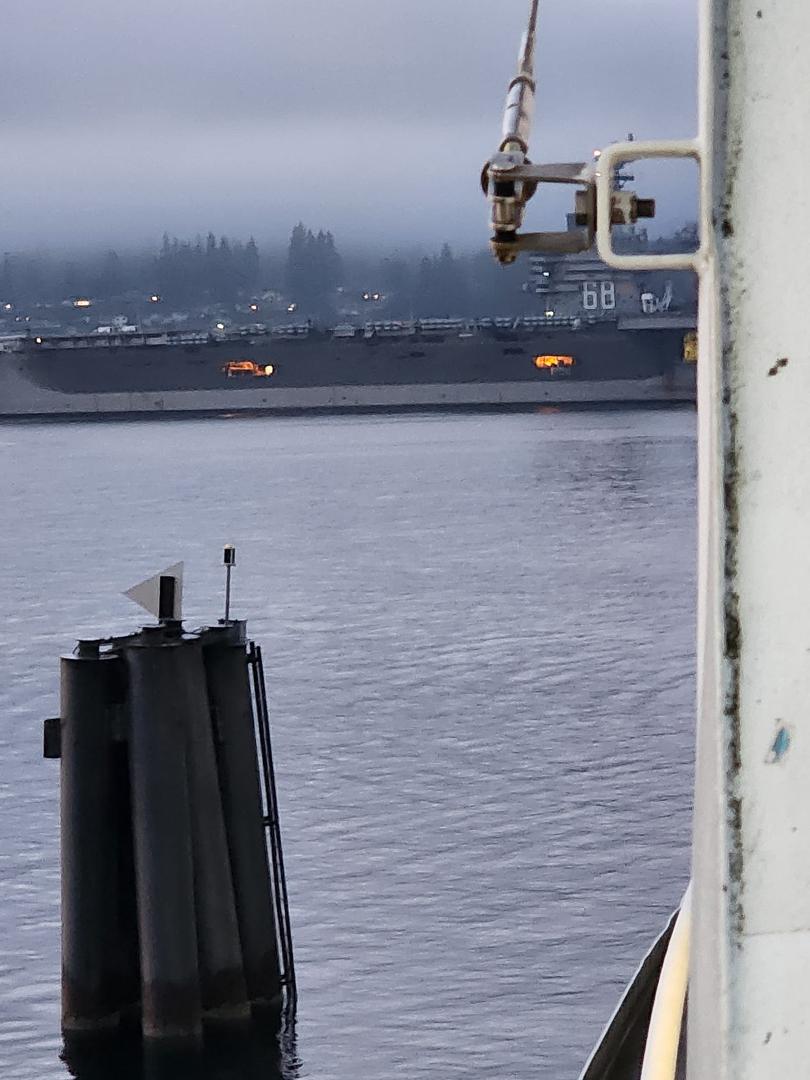 First student day of the year and my ferry is delayed by the USS Nimitz