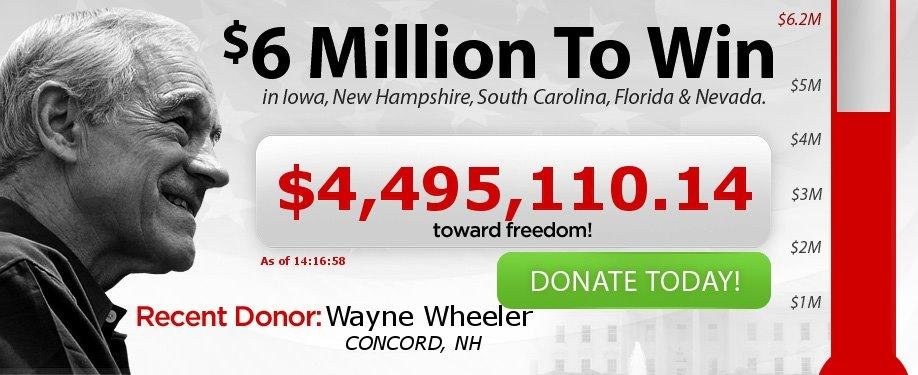 I just donated $50.00 to Ron Paul to help Restore America Now! You can donate too at www.ronpaul2012.com.