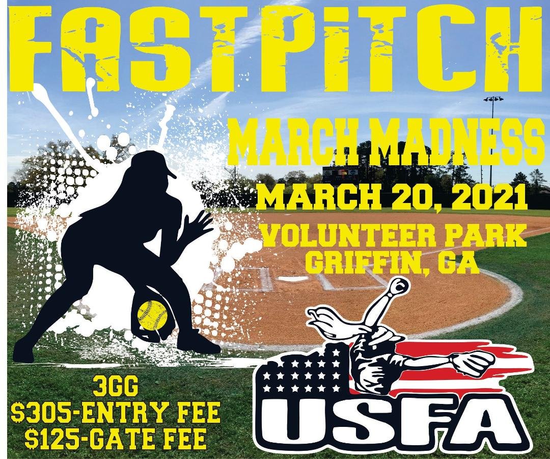 Please join us on March 20th for our March Madness tournament at Volunteer Park in Griffin, Ga . Had a great group of teams on the 6th and are excited to hit the fields again! Thanks for your continued support! Give me a ca