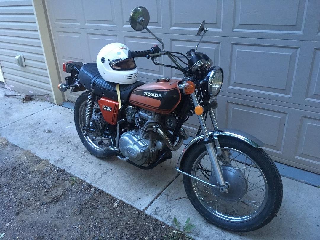 Rather than driving my MGB on such a wonderful day, Paul Slabiak was kind (or Crazy) enough to loan his 1974 Honda CL360 which I proceeded to place somewhere under 100 miles on today. Avoiding dirt roads, rain and putting t