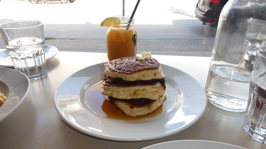 Signature pulled-pork pancakes with JD syrup.