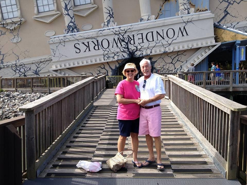 We are at the crooked house in Myrtle Beech having a LARGE time