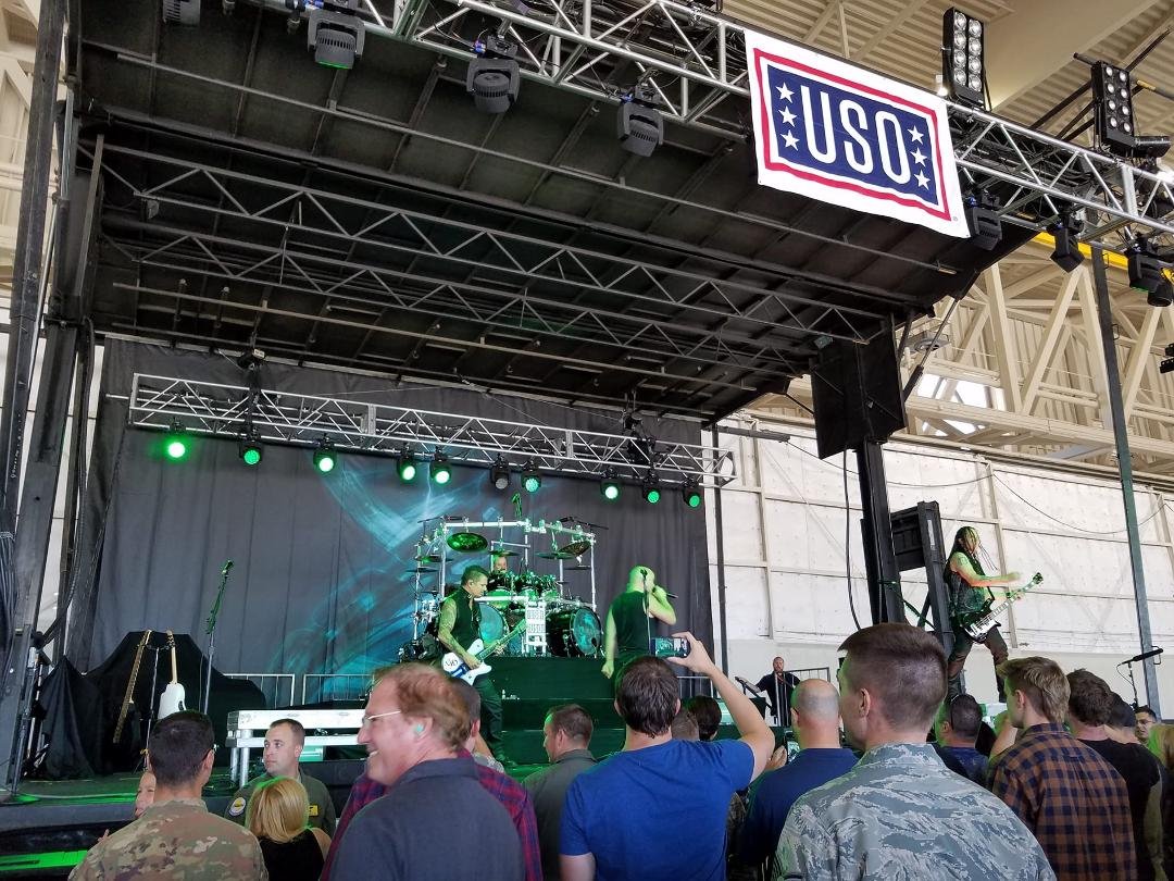I just had the most amazing experience. I got see Disturbed  in concert at Creech AFB today.they are so awesome  especially when your standing 10 ft. From them . God bless Disturbed the USO and,the Troops they performed for.