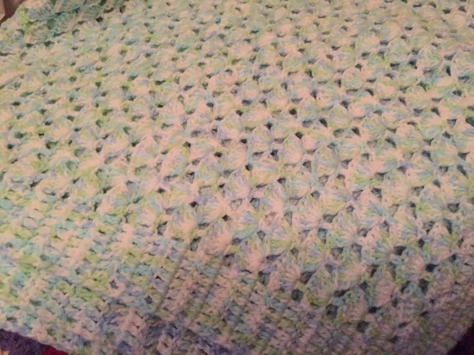 Just finished a very special baby blanket. Dee Hancock I made it from my heart for you, as I know this is what you would of ask me to do for your 1st great grand baby. I know you resting in heaven. This one was hard to