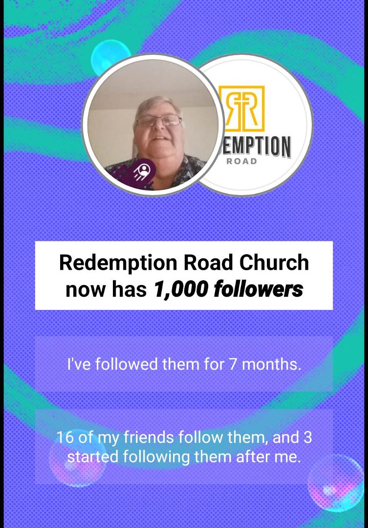 Happy to help Redemption Road Church reach 1,000 followers