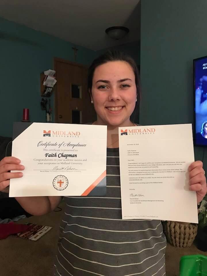 So damn proud of this girl. Her posing with her acceptance letter to #MidlandUniversity